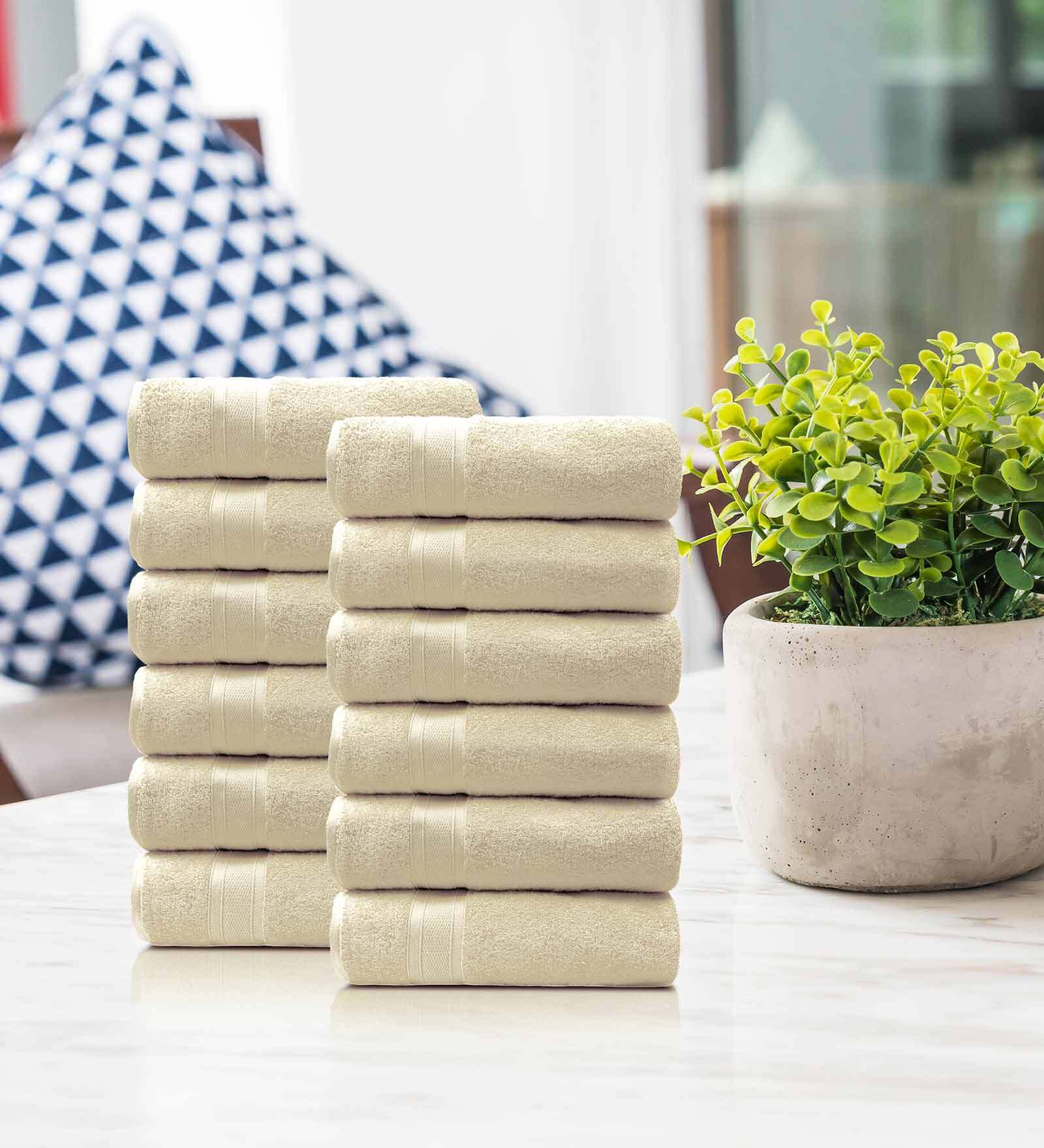 Beige Solid 500 GSM Cotton Face Towels (Set of 12)