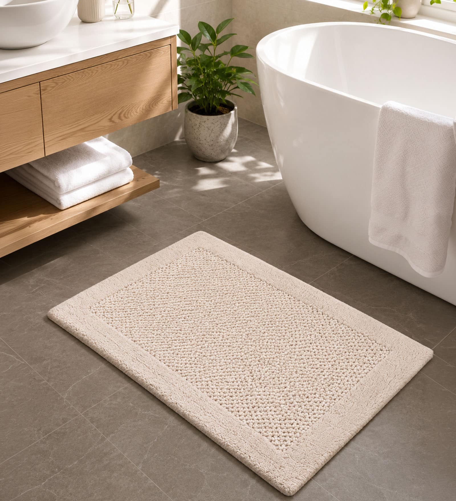 Linen Beige Reversible Cotton Bathmat (50x80 cm)