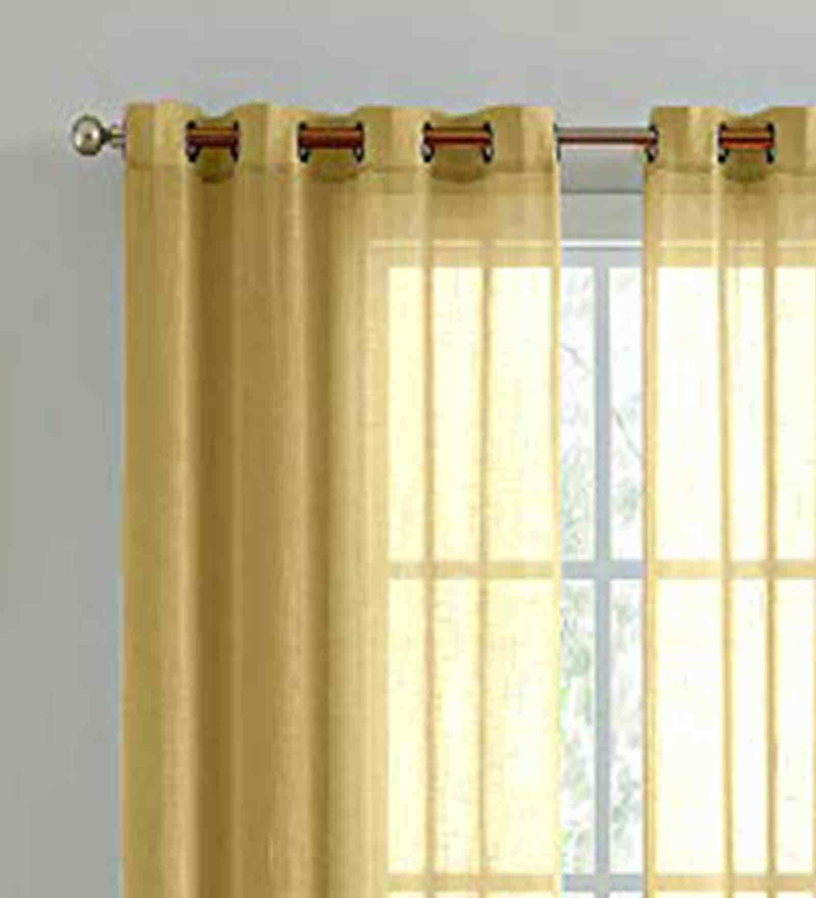 Linen Semisheer 5 Feet (Set of 2) Eyelet Curtains in Cream Color