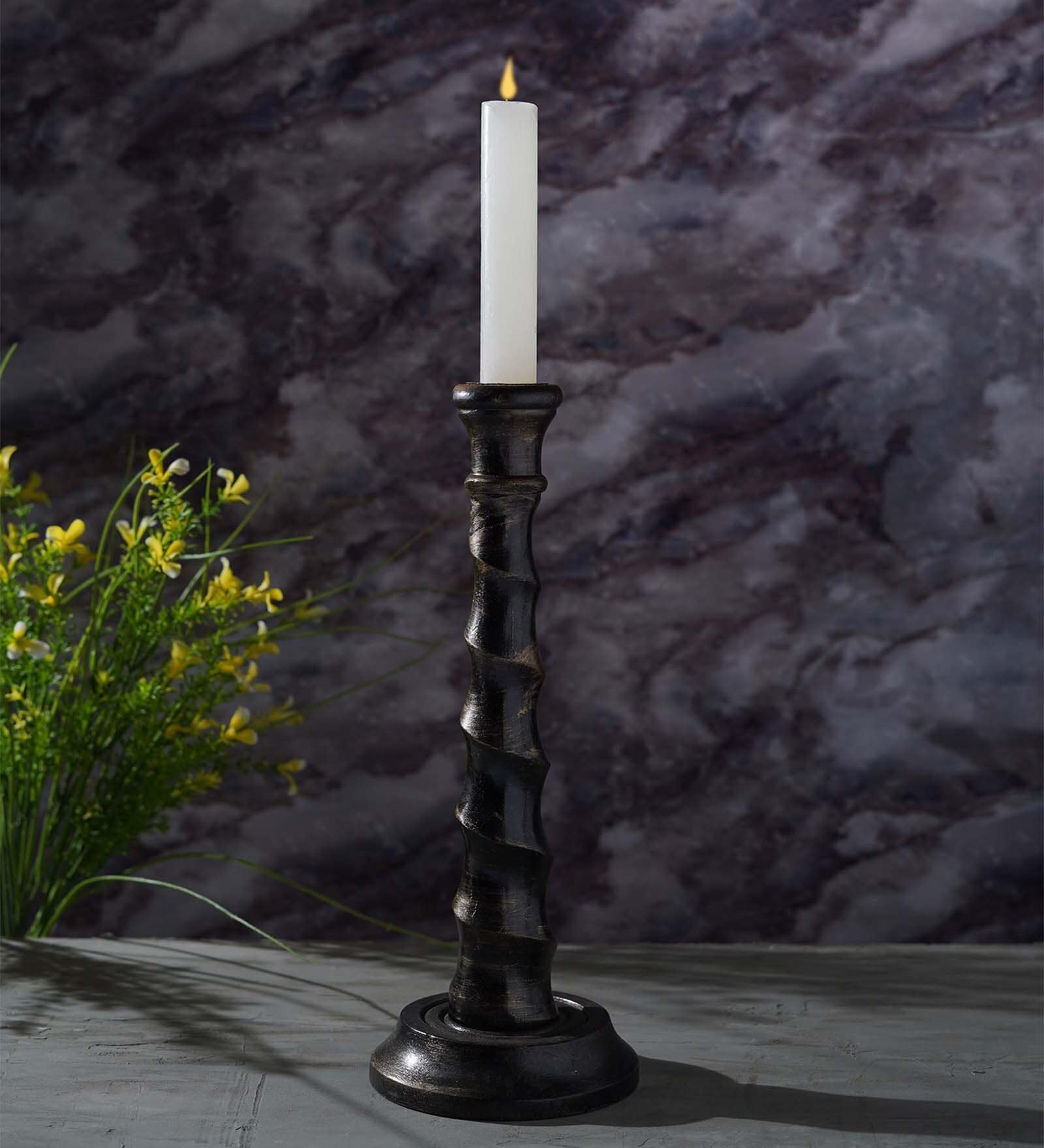 Liner Black Wood Candle holder