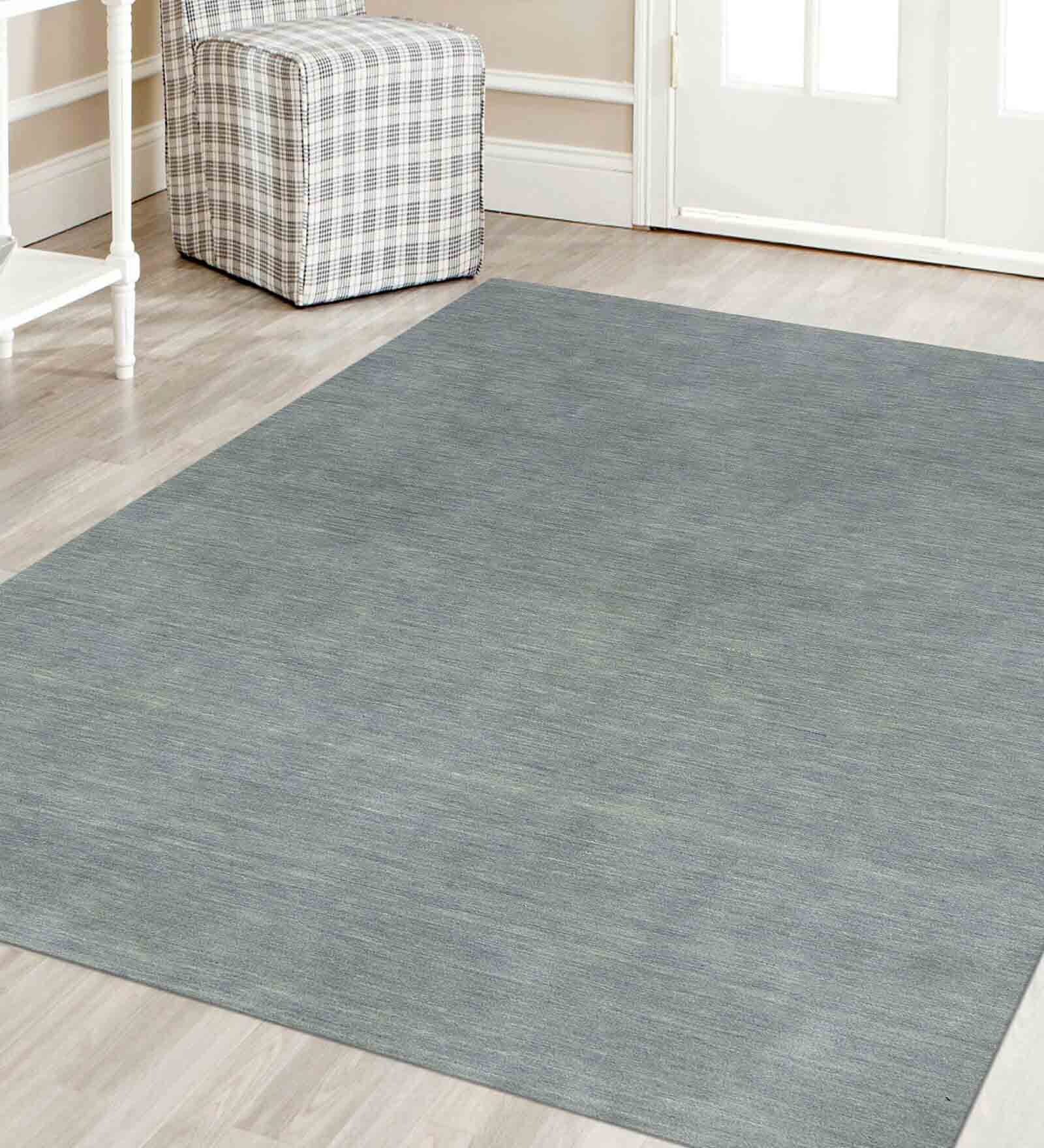 Grey Solid Wool 4 ft x 6 ft Hand Woven Carpet