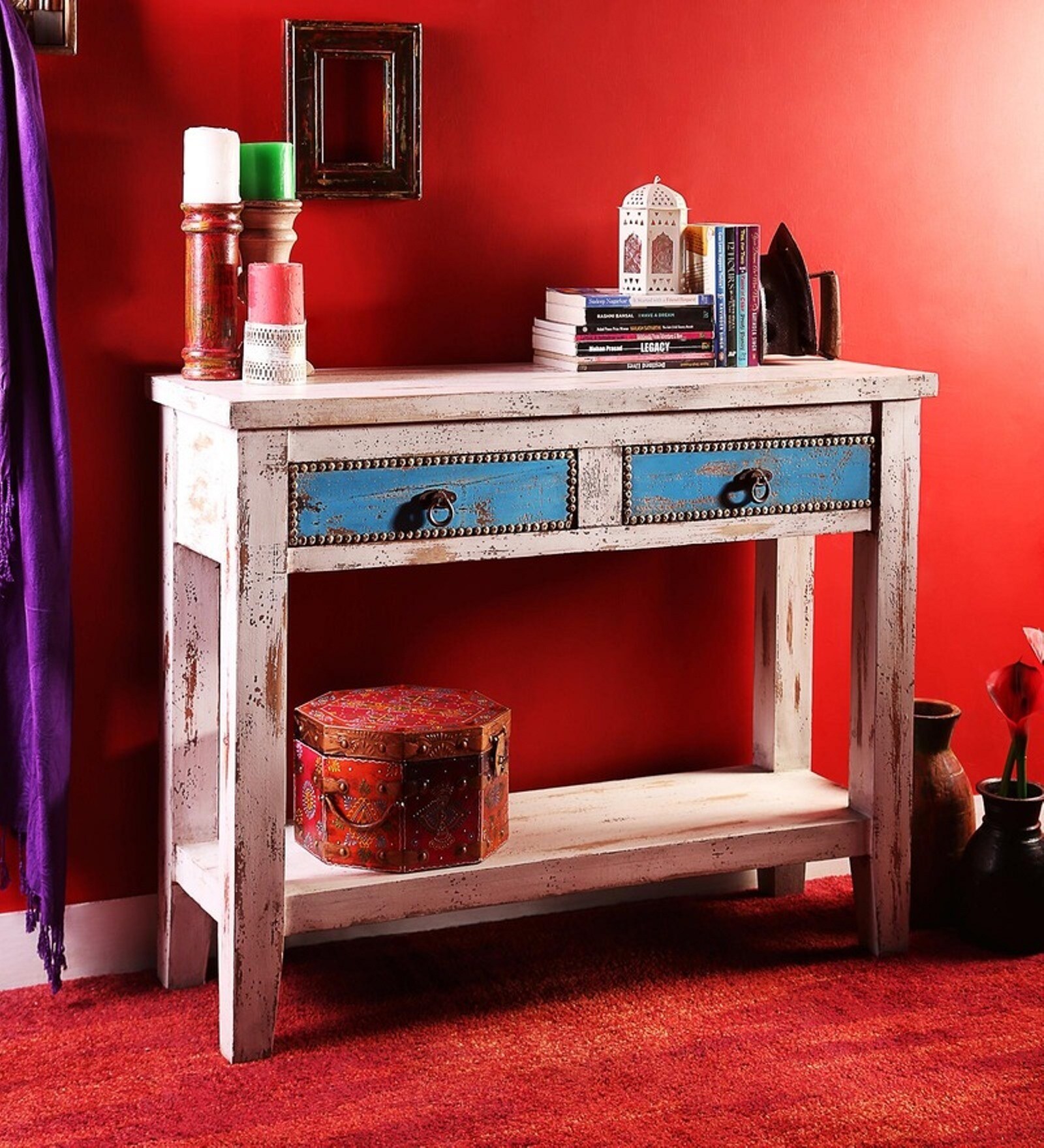 Buy Linkin Console Table in Distress Finish on Rent Online Console