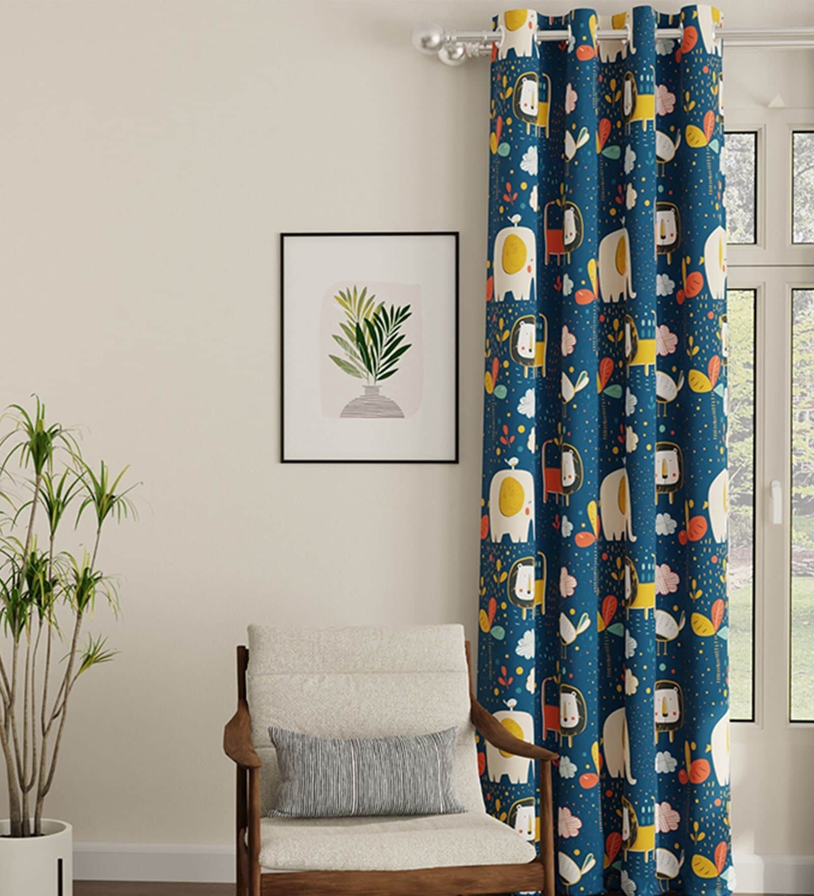 Lion King Blue Printed Polyester Curtains for Door Pack of 2