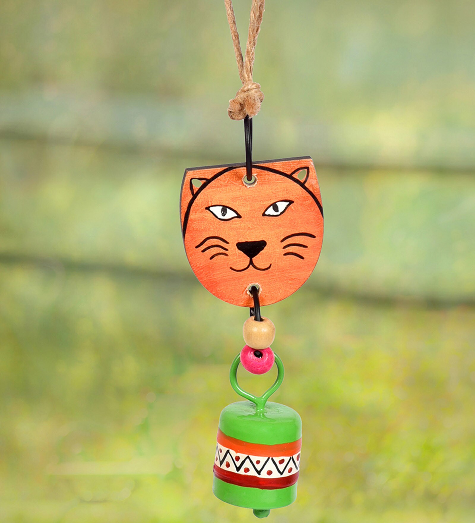 Lion Orange Wood & Metal Wind Chime with Metal Bells