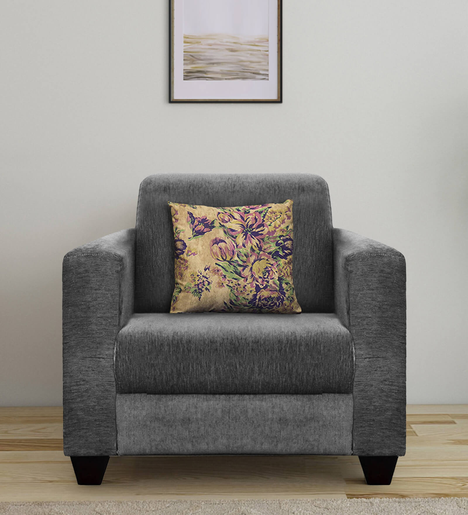 Lipu Fabric 1 Seater Sofa in Charcoal Grey Colour