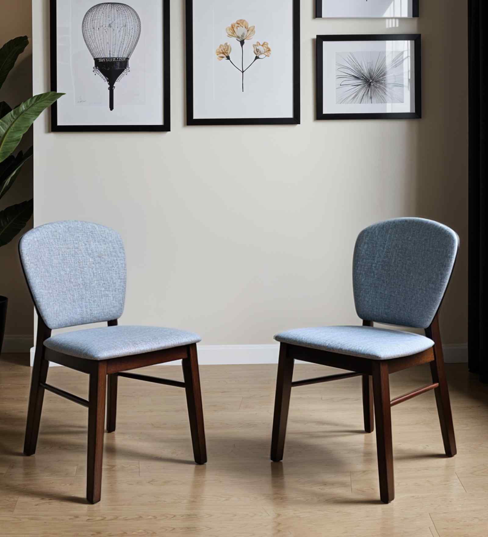 Lirio Dining Chairs In Grey Fabric With Solid Wood Finish (Set Of 2)