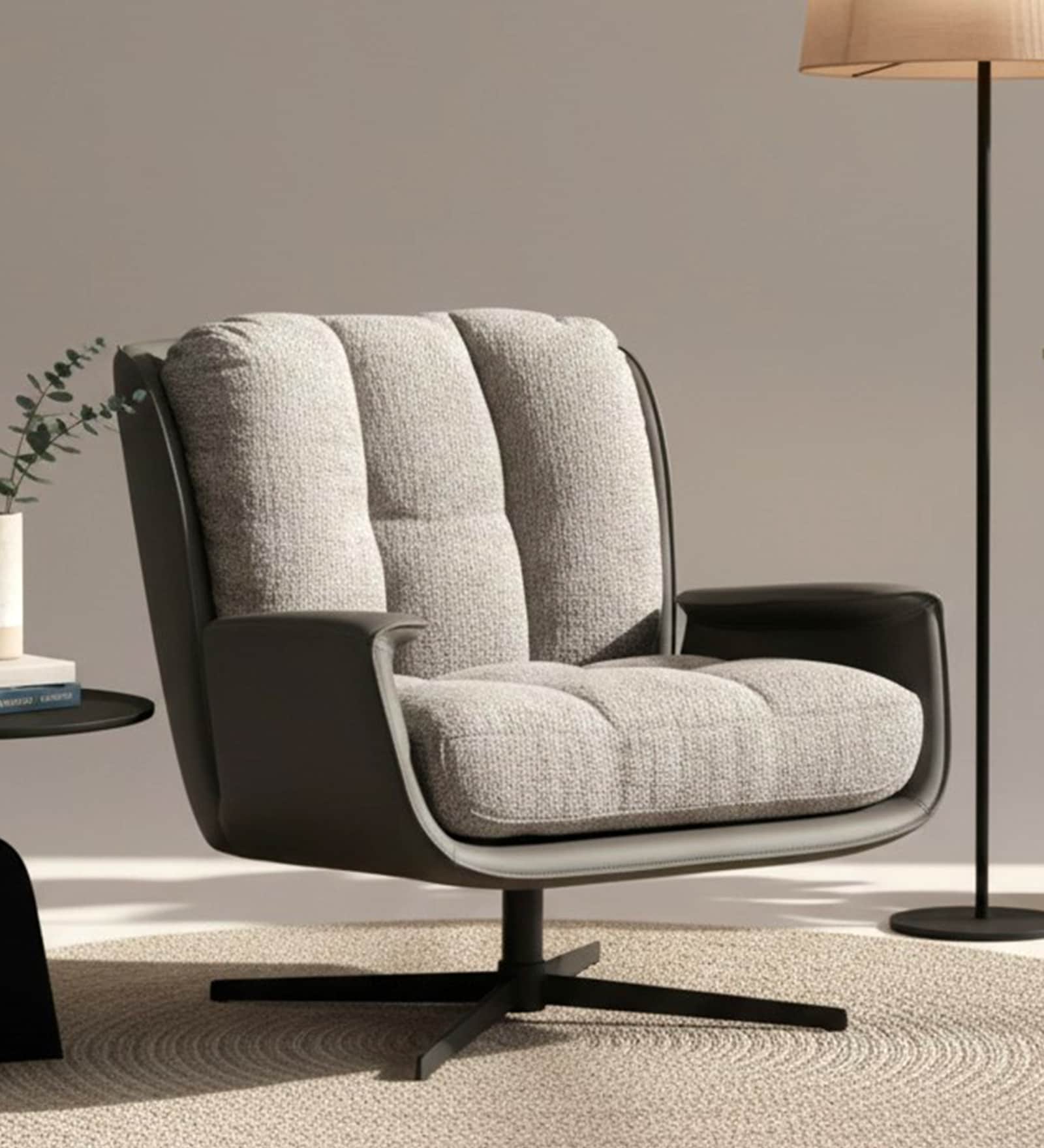 Lisa Leatherette & Fabric Lounge Chair in Grey colour