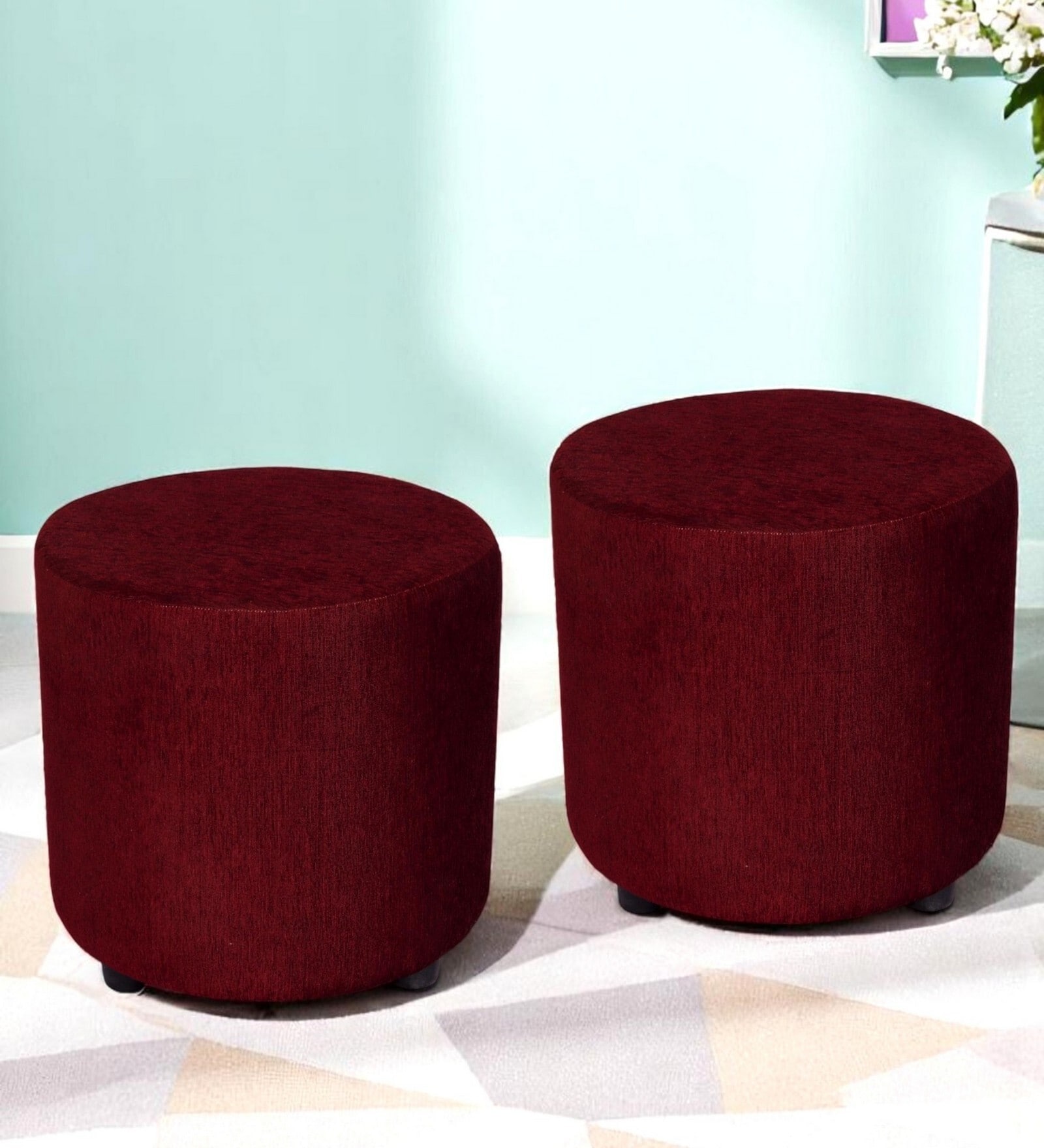 Lisbon Ottoman Set Of 2 In Maroon Colour