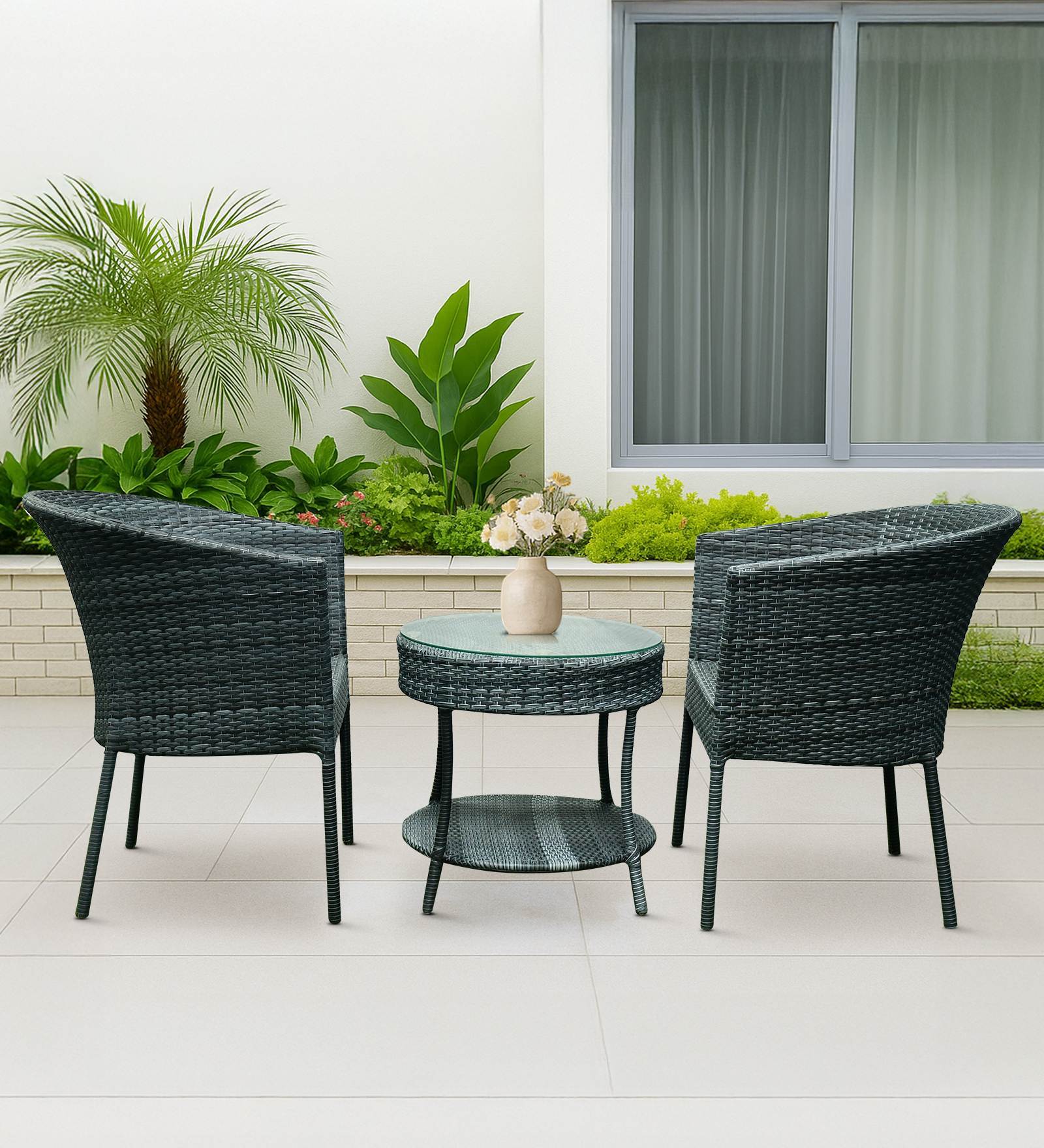 Lismore Wicker Table And Chair Set In Grey Dual Tone Finish