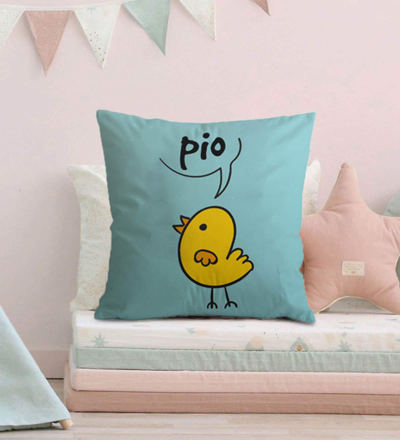 Canvas Cushion with Little Bird Print
