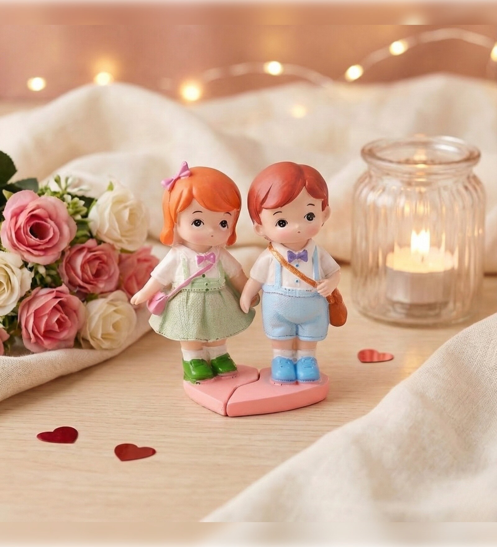 Little Boy and Girl Walking To School Lovely Miniature Valentine Gift