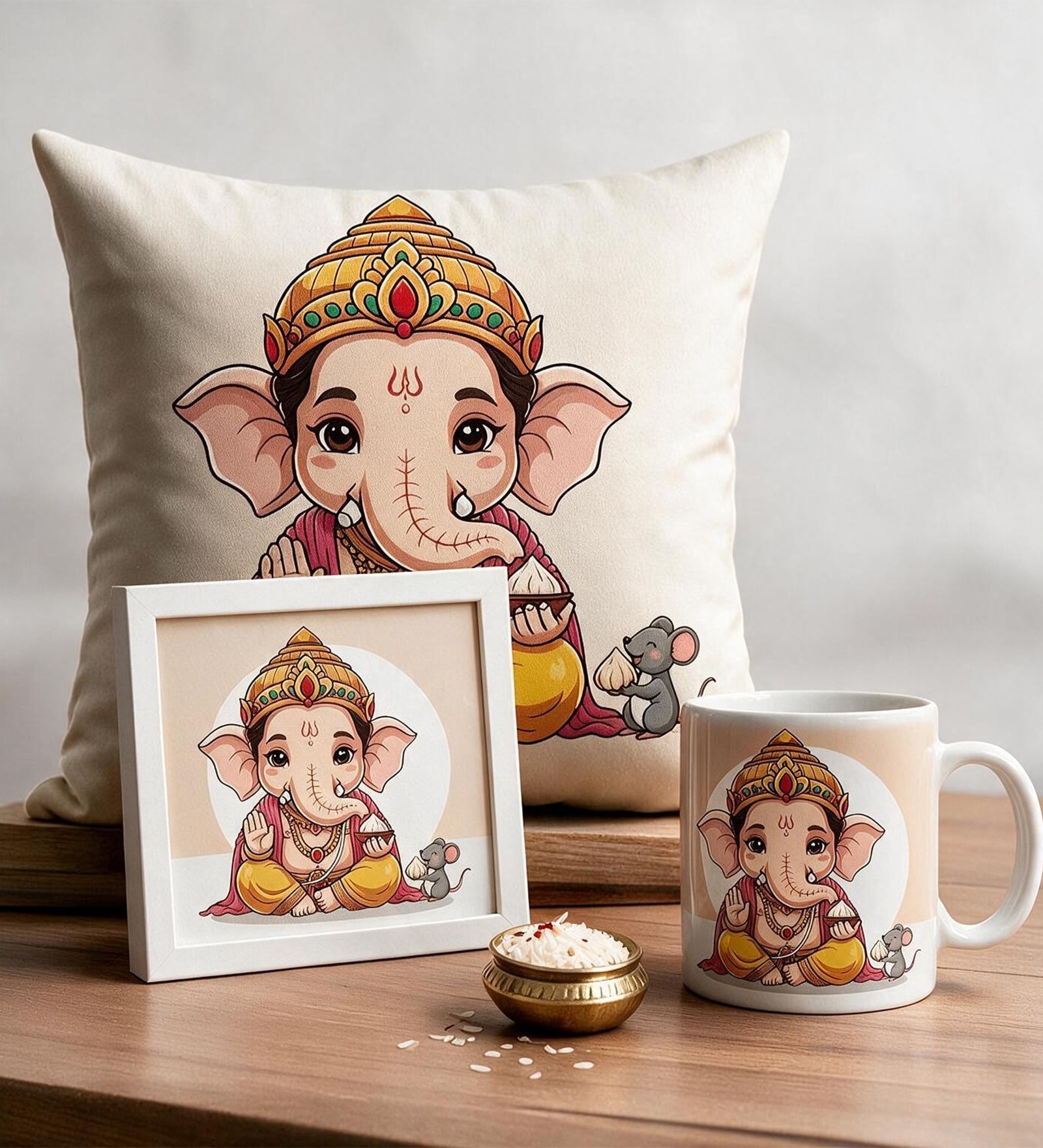 Ganesha Cushion Cover Coffee Mug and Table Photo Frame Gift Set Ganesha Cushion Cover Coffee Mug and Table Photo Frame Gift Set