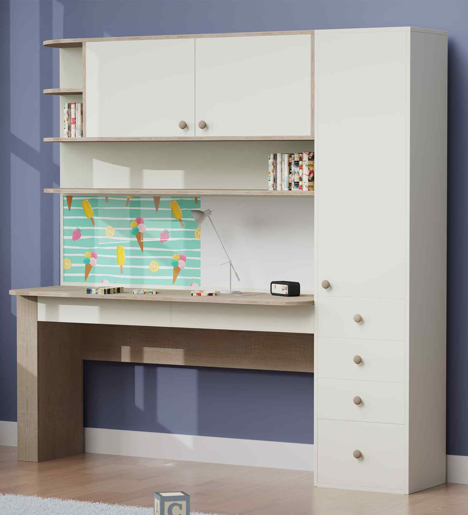 Little Legend Study Table With  Storage & Green Print