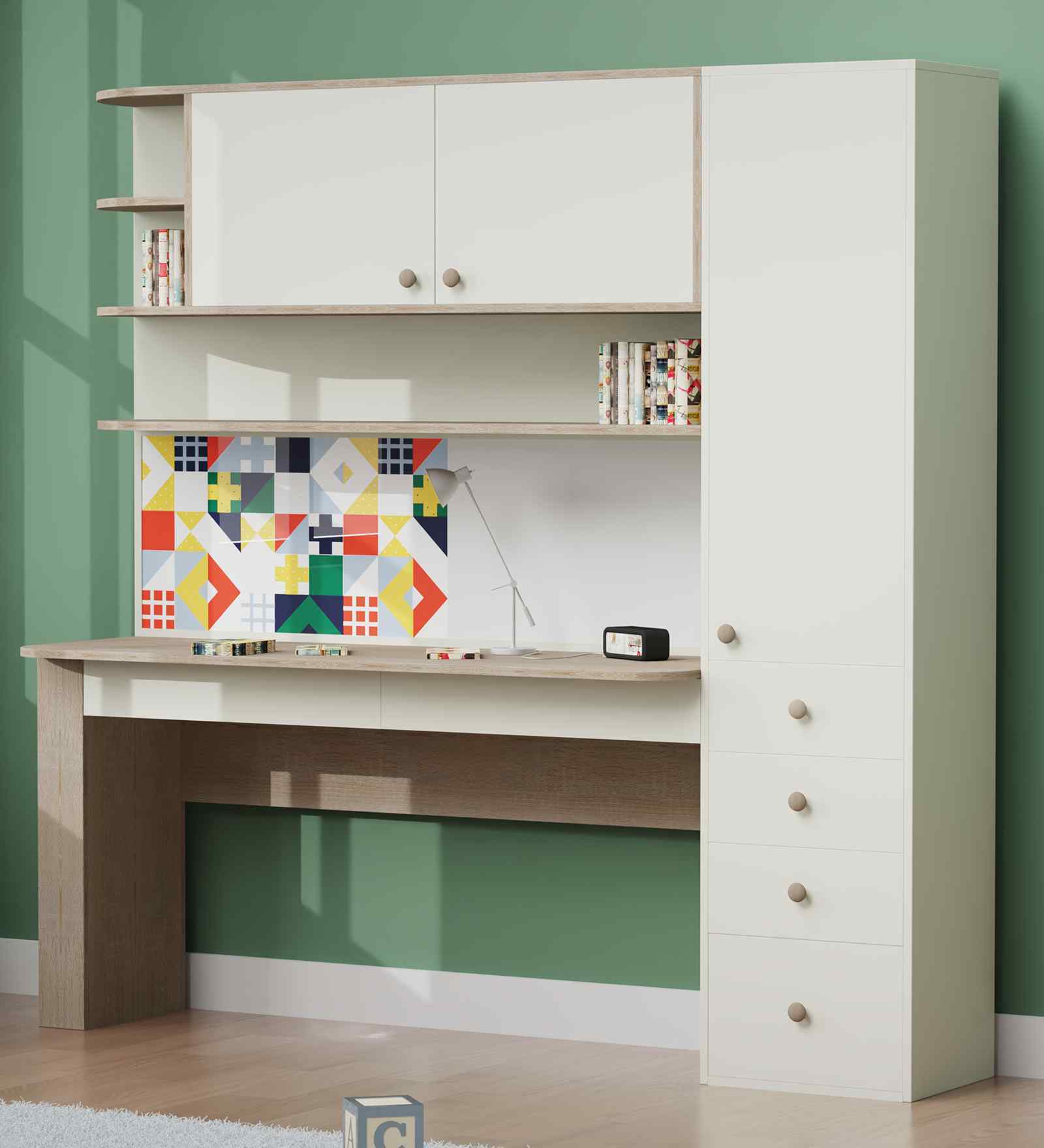 Little Legend Study Table With Storage & Multicolor Print