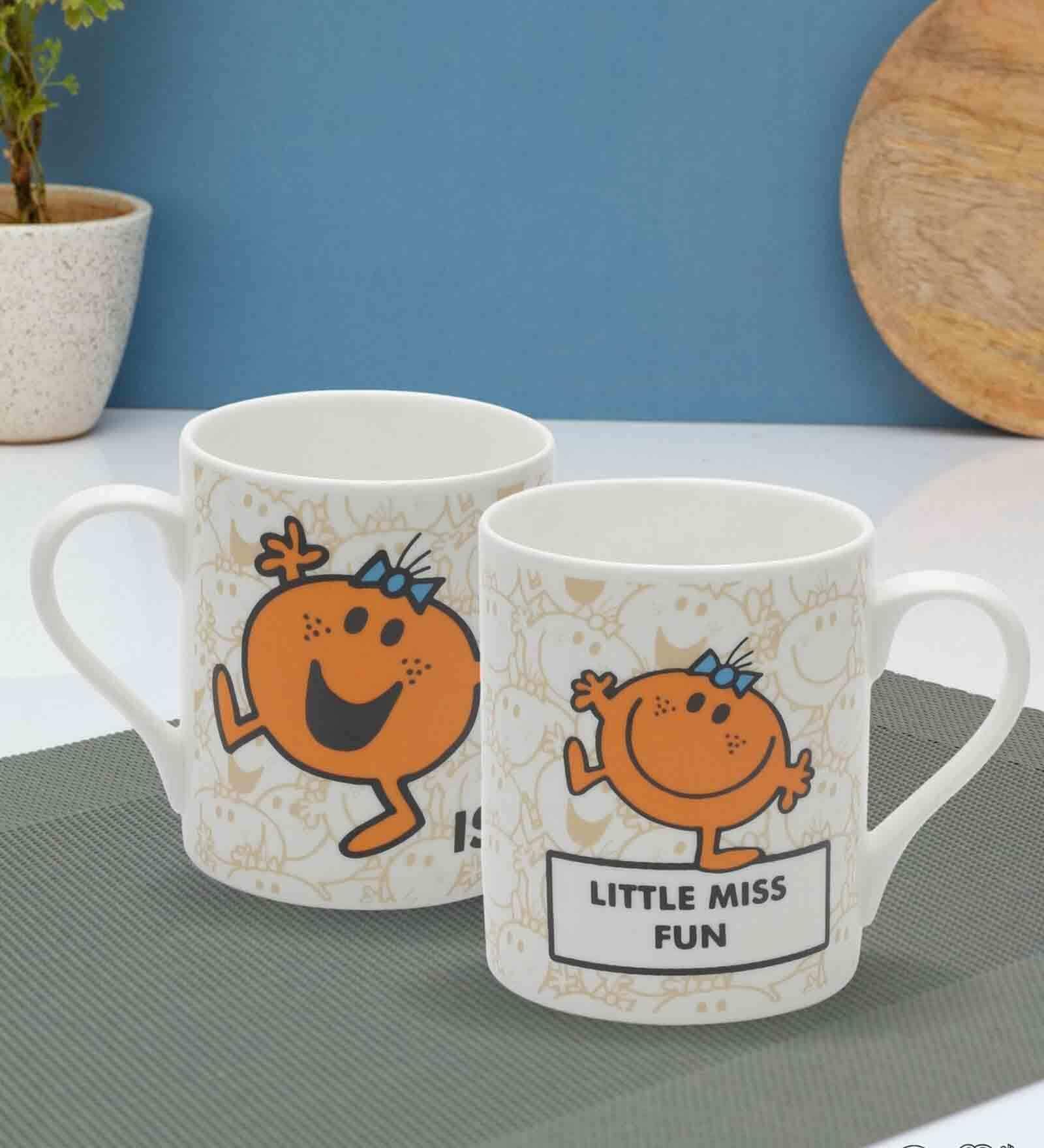 Little Miss Fun 330ml Cream & Orange Ceramic (Set of 2) Coffee Mug