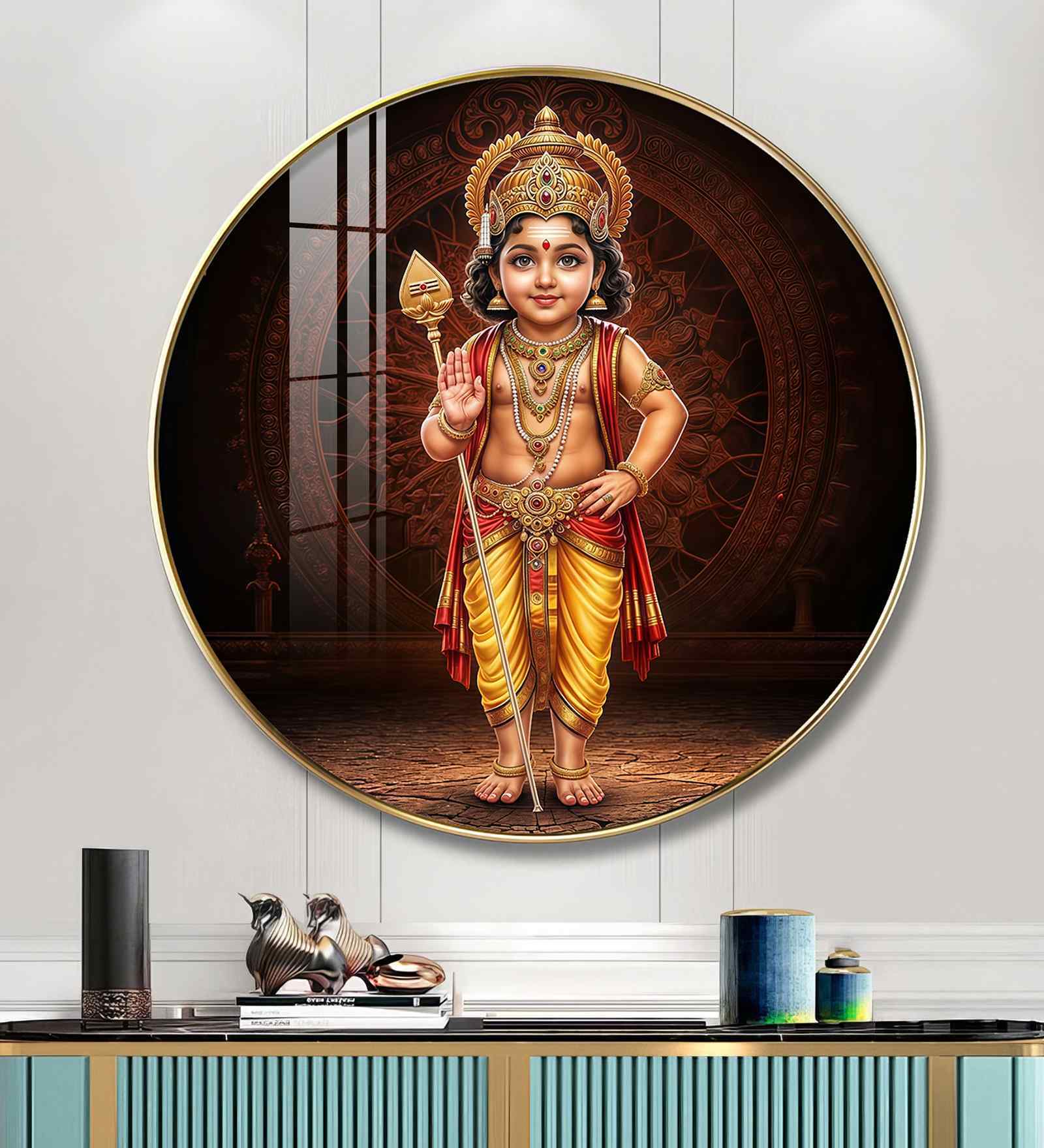 Little Murugan Bhagwan Acrylic Round Wall Art