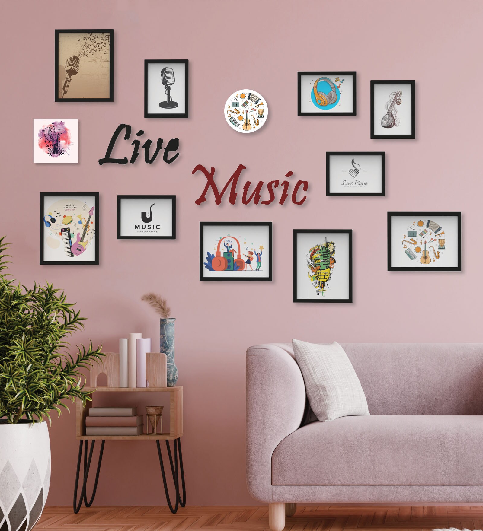 Live Music Plaque (Set Of 10) Black MDF Collage Photo Frames