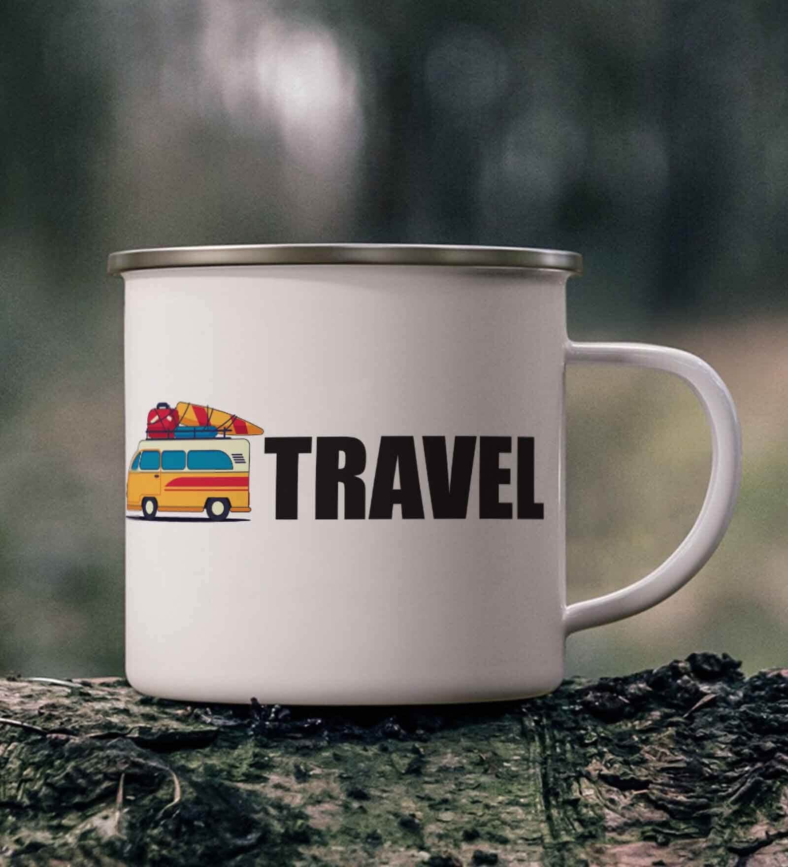 Live to Travel Enamel Printed White 350ml Stainless Steel Coffee Mug