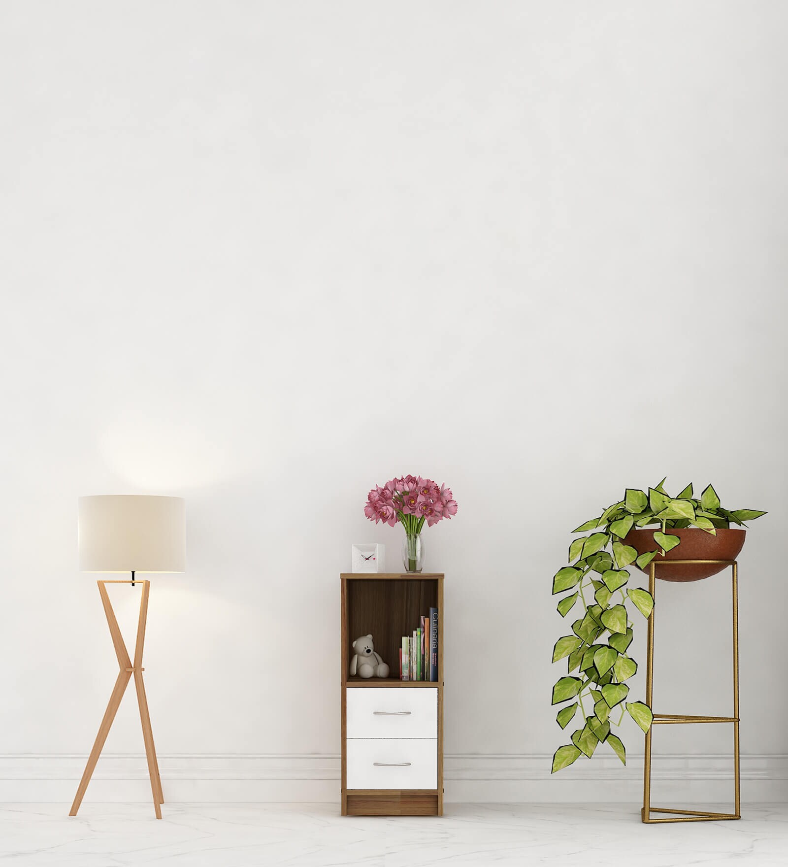 Livi Bedside Table in Lyon Teak & White Finish With 2 Drawers