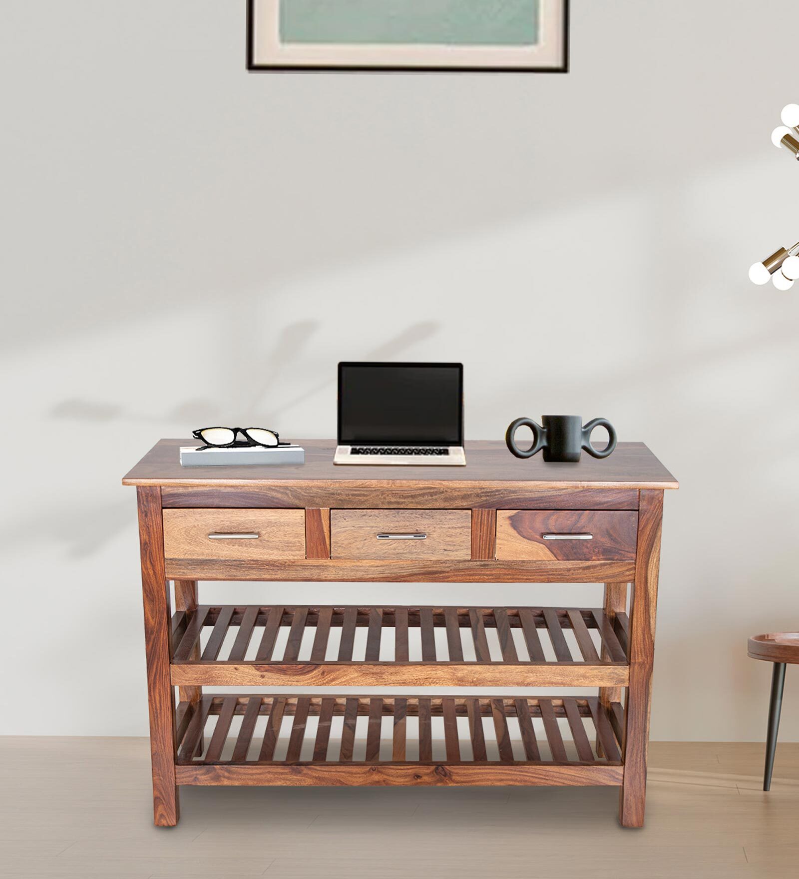Livo Solidwood Console Table With 3 Drawer In Honey Color