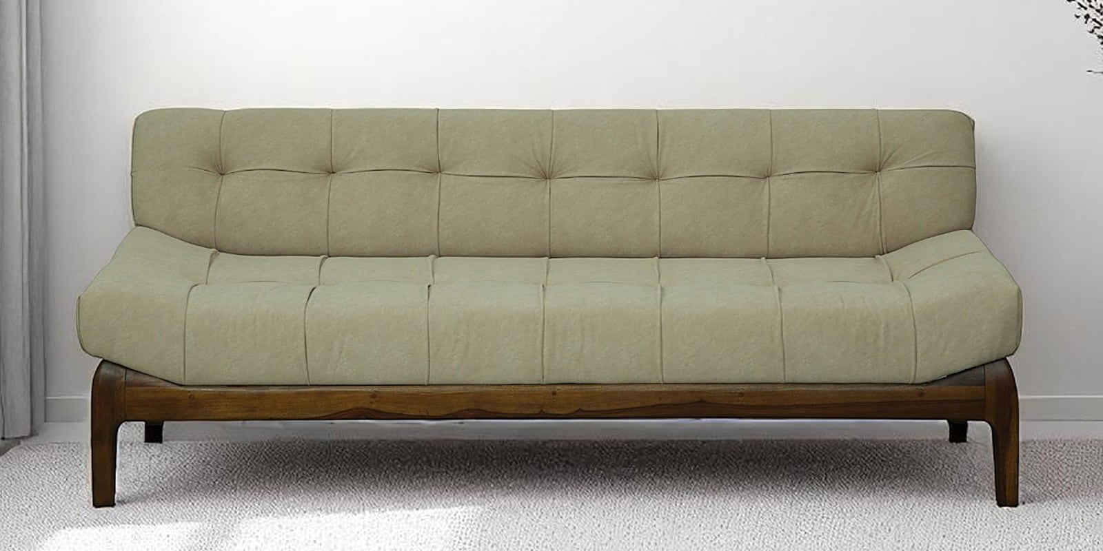 Lille Sheesham Wood 3 Seater Sofa In Beige Colour