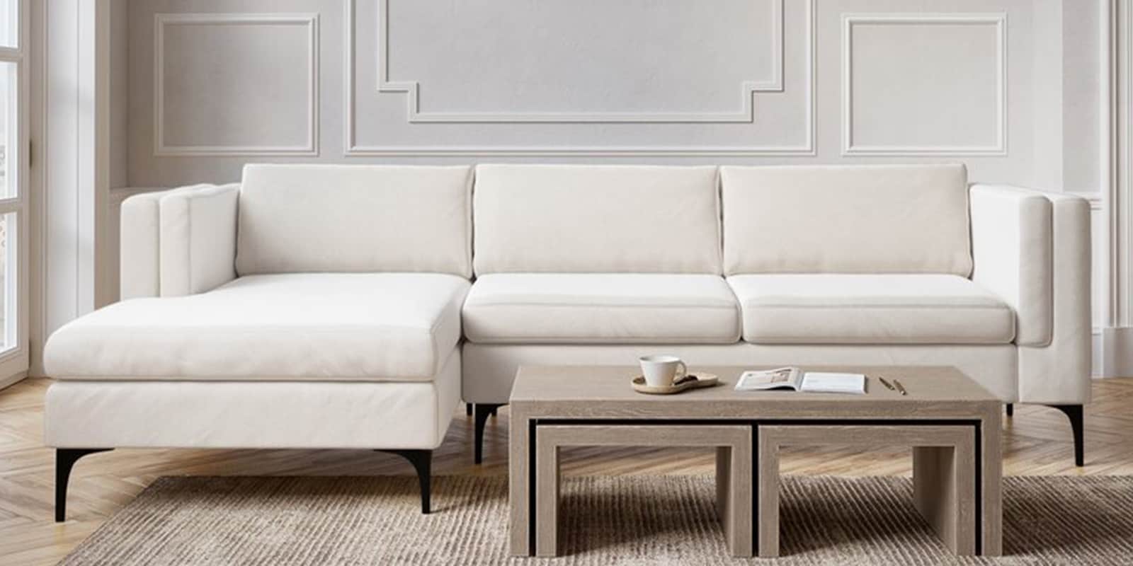 Lima Velvet RHS Sectional Sofa In Beige Colour