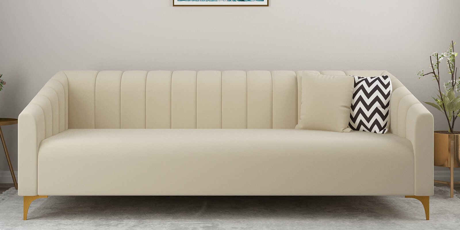 Linda Velvet 3 Seater sofa in Ivory colour
