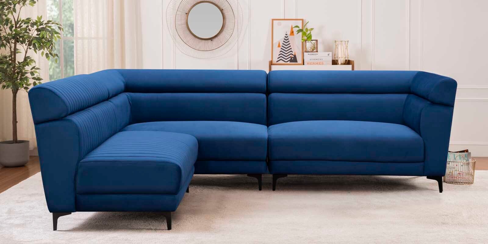 Linora Velvet Corner Sofa in Sapphire Blue Colour