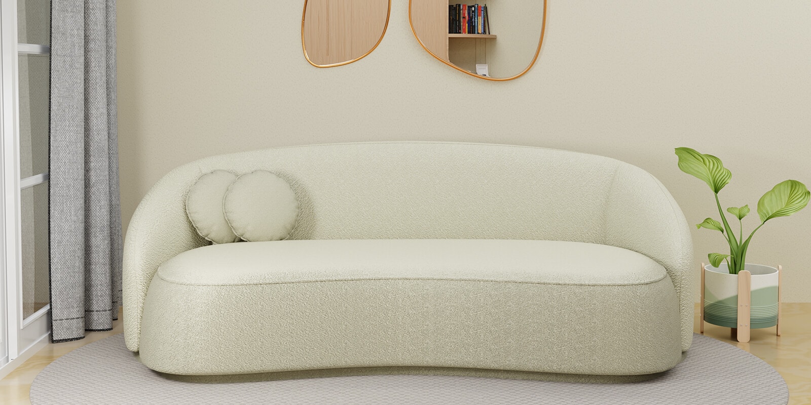 Litchi 3 Seater Curve Sofa In Cream Beige Color