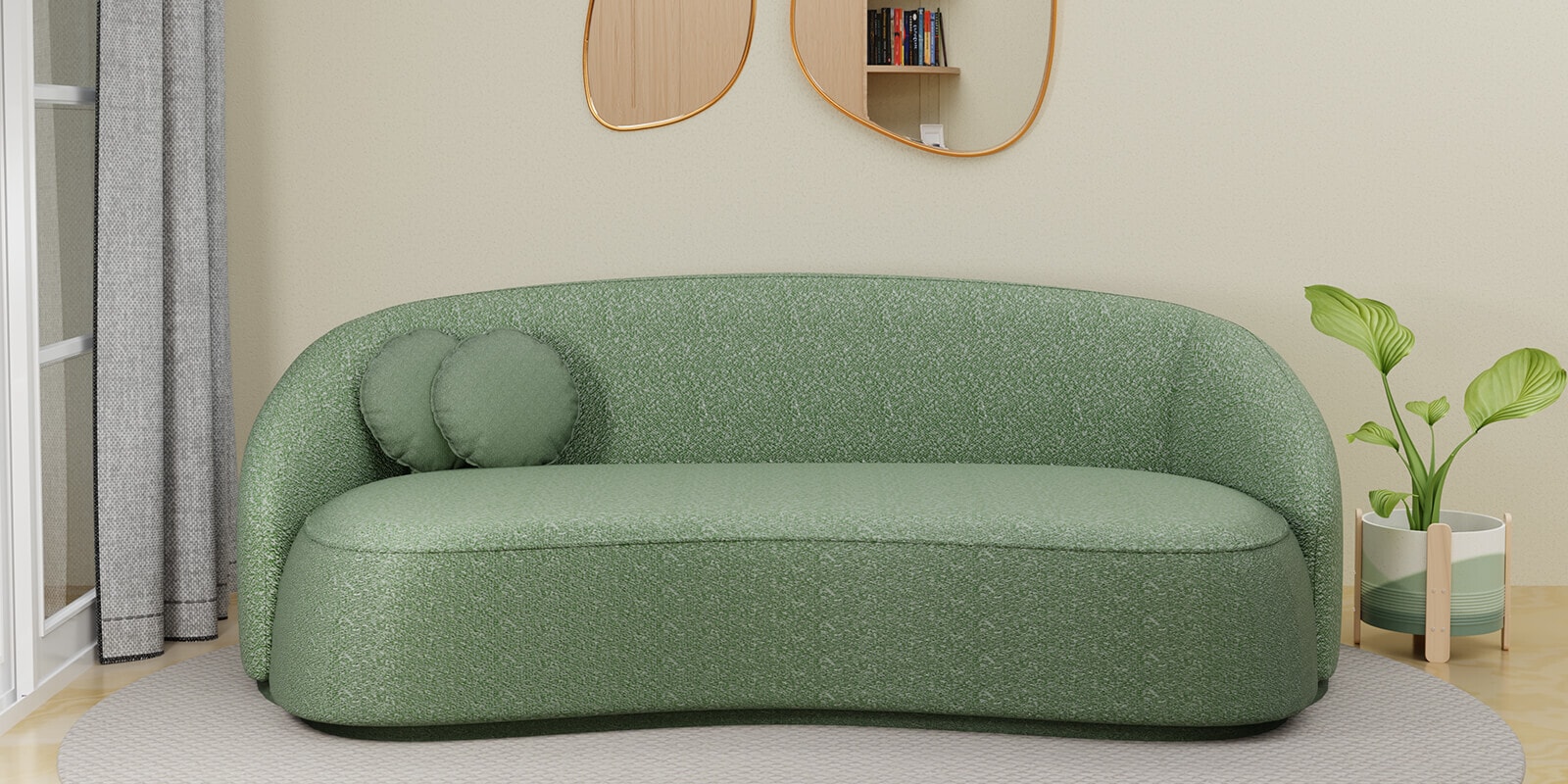 Litchi 3 Seater Curve Sofa In Mint Green