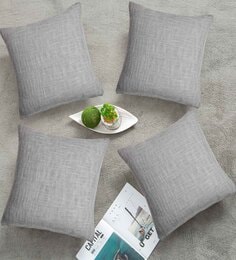 Light Grey Cotton Solid 16x16 inches  Cushion Covers (4Pc)