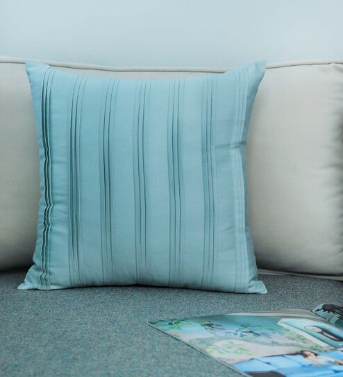 Blue Striped 100% Cotton 16 x 16 Inches Cushion Cover by Zeba