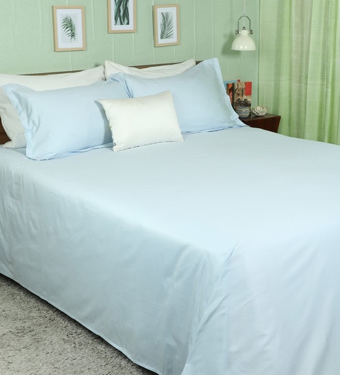 Buy Light Blue 100 Cotton Premium Solid Super King Size Bed Sheet