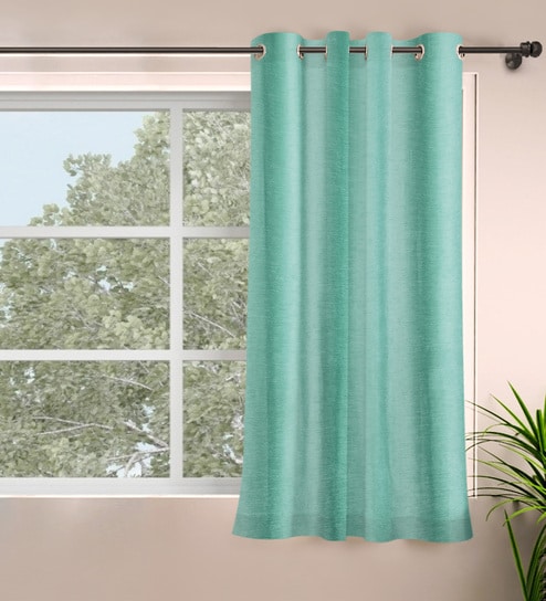 Light Blue Polyester Solid 5ft Room Darkening Eyelet Window Curtain