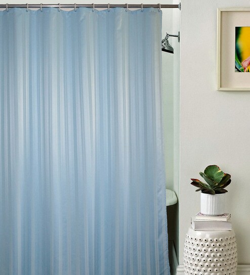 Buy Light Blue Striped Pattern Polyester Shower Curtain Length 80