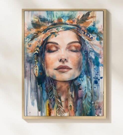 BLUE ABSTRACT GIRL HD Poster With Brown Frame, 12.5   17.3 Inches