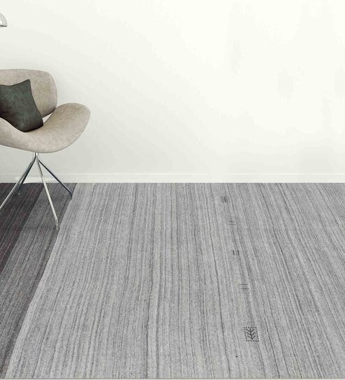 Grey Solid Wool And Viscose 5 ft x 8 ft Hand Woven Carpet by Saraswati Global
