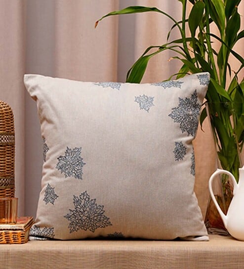 Light Grey Traditional Cotton Blend 18 x 18 Inches Cushion Cover by Zeba