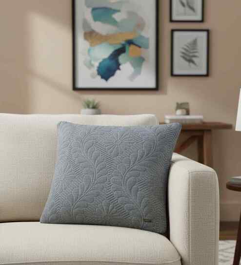 Light Grey Melange & Vanilla Grey Melange 100% Combed Cotton Flora 18X18 Inches Knitted Cushion Cover With Filler