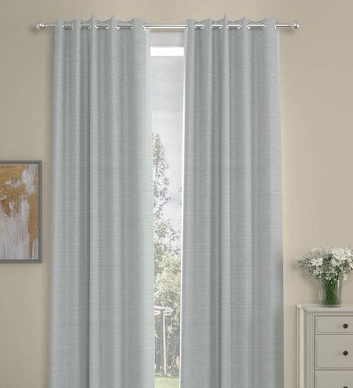 Light Grey Polyester Solid 9 Ft Semisheer Eyelet 2 Door Curtains