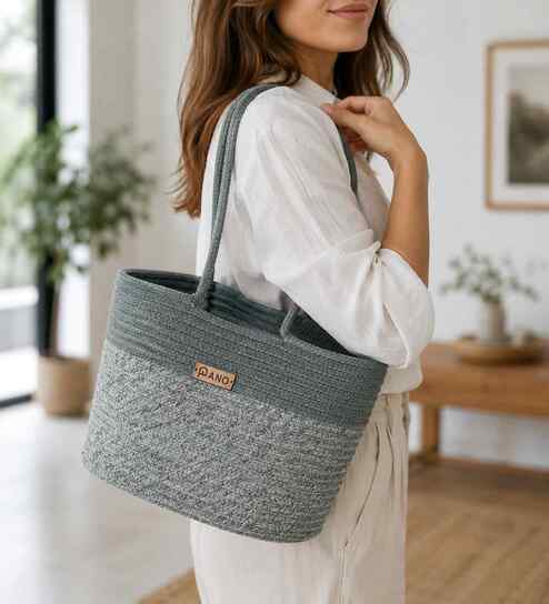 Light Grey Polypropelyene Braided Corsica Tote Basket/Bag