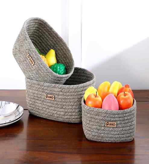 Light Grey Polypropelyene Braided Tri Color Storage Basket