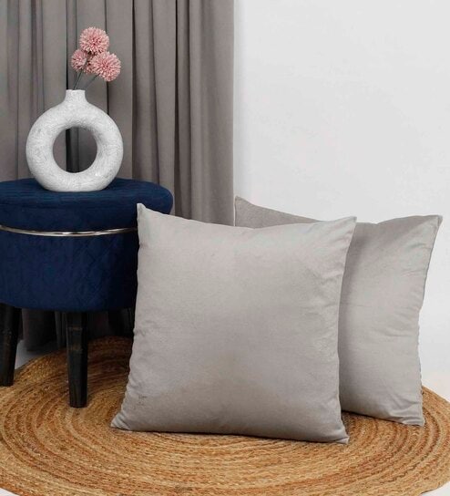 Light Grey Velevt Solids 24x24 inches  Large Cushion Covers  (2Pcs)