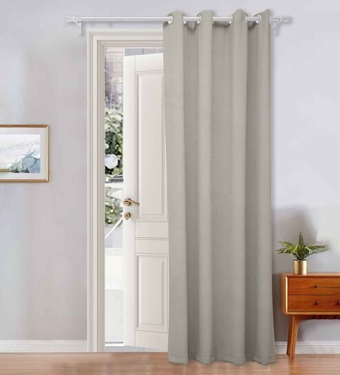 Light Grey Velevt Solids 8ft Light Filtering Eyelet Long Door Curtain