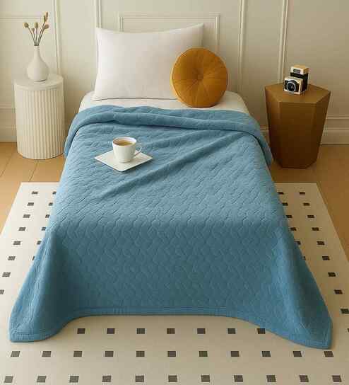 Blue Wool Geometric 320 GSM Silky Super Soft Single Bed Blanket