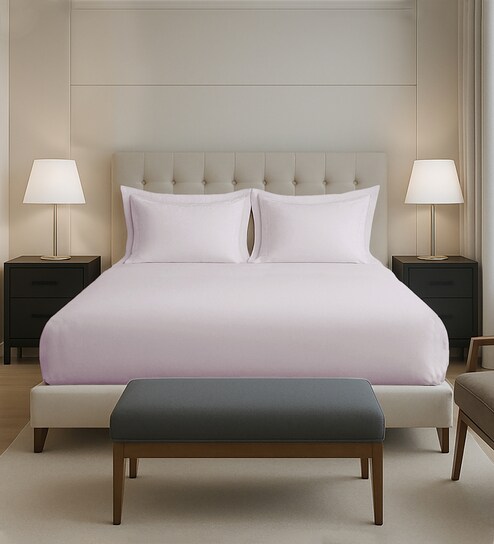 Light Lilac Solid 400 TC Cotton King Sized Fitted sheet with 2 Pillow Covers