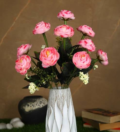 Light Pink Polyester Fabric Decorative Artificial Light Camellia Rose Flower Bunch