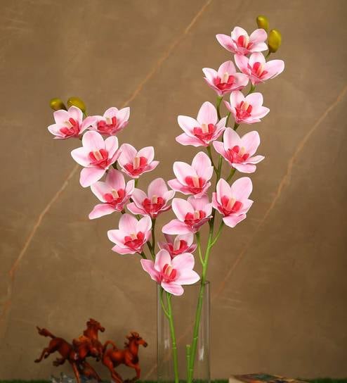 Light Pink Polyurethane Beautiful Artificial Light Cymbidium Orchid Flowers Set of 2