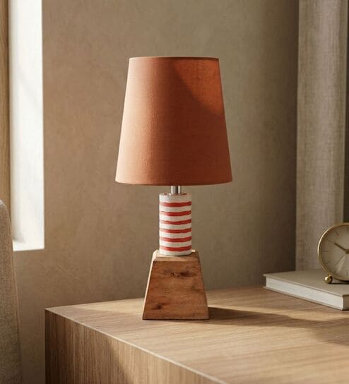 Red Lighthouse Artisan Resin & Wood Table Lamp