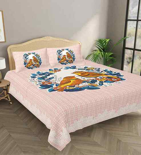 Pink Abstract 180 TC Cotton  King Sized Bedsheet with 2 Pillow Covers